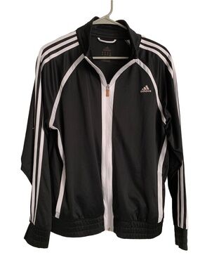 ADIDAS Vintage Black White Stripe Long Sleeve Zipper Front Jacket